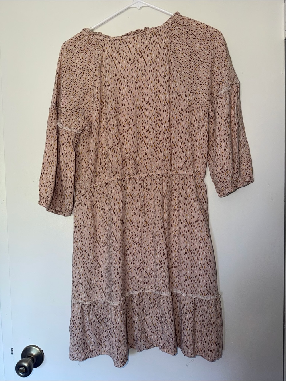 Naïf Size L Boho Tiered Peasant Dress Tassel Tie Blush Brown Cottagecore - Picture 3 of 5